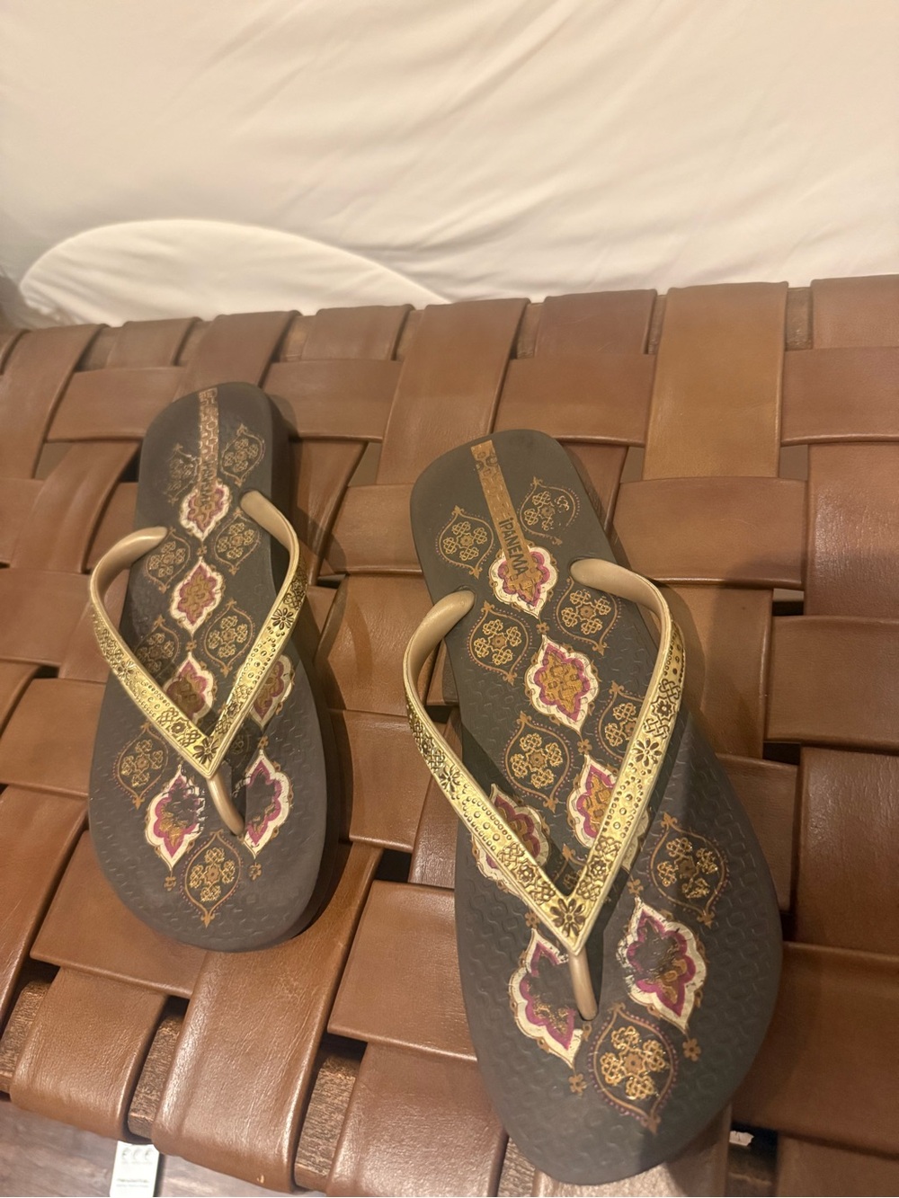 Haviana woman’s Brown Flip Flop Sandals with Gold thicker Straps
